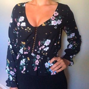 Black Floral Chiffon Blouse